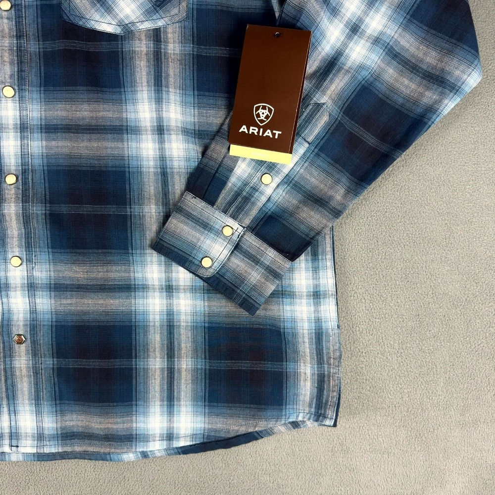 Ariat Pearl Snap Shirt 2XL Blue White Retro Slim Fit Habel Western Cowboy New - Picture 4 of 11